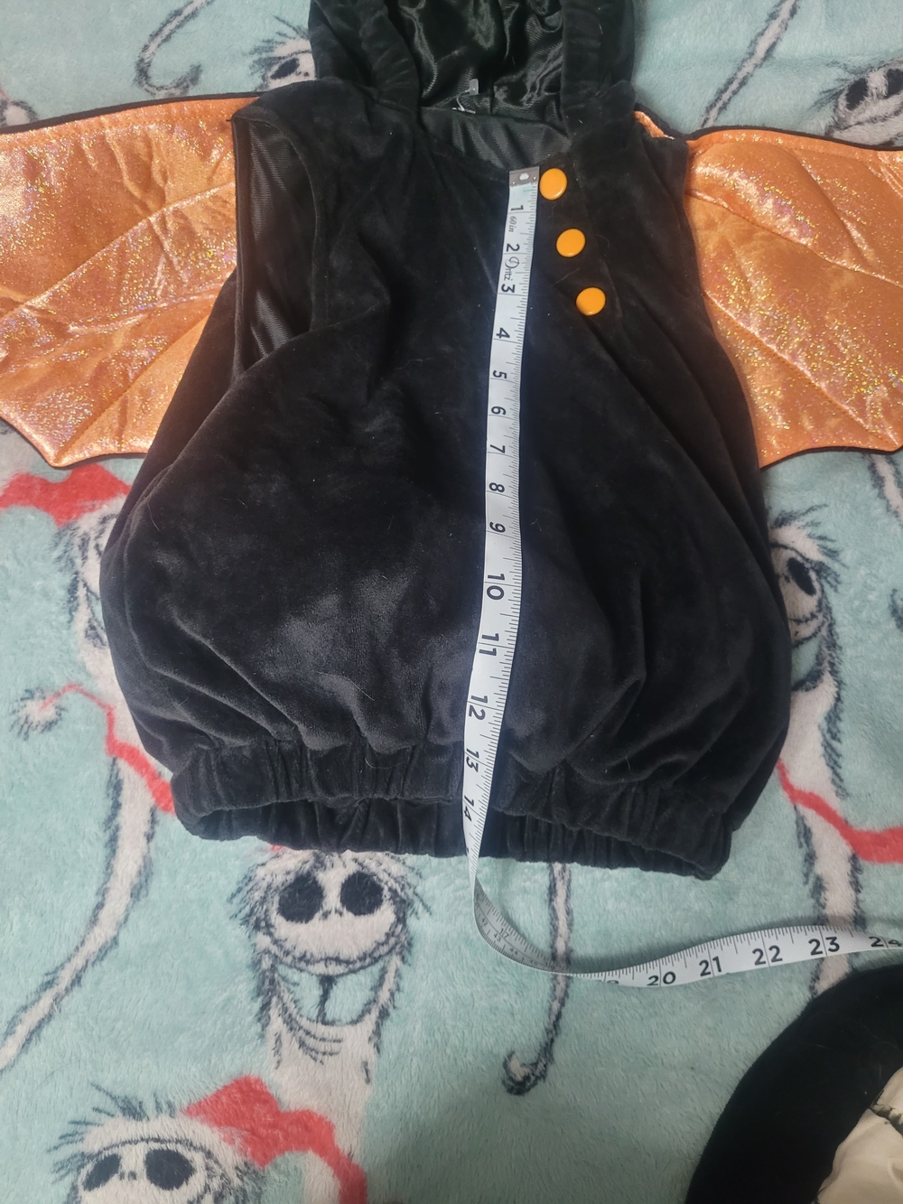 Source Unknown Black Velvet Halloween Bat Costume with Orange Wings